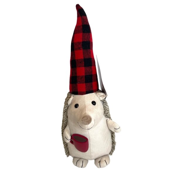 Plush Hedgehog Stuffed Animal Gnome Toy Lumberjack Red Hat Coffee Mug 17.7 NWT - Picture 1 of 10